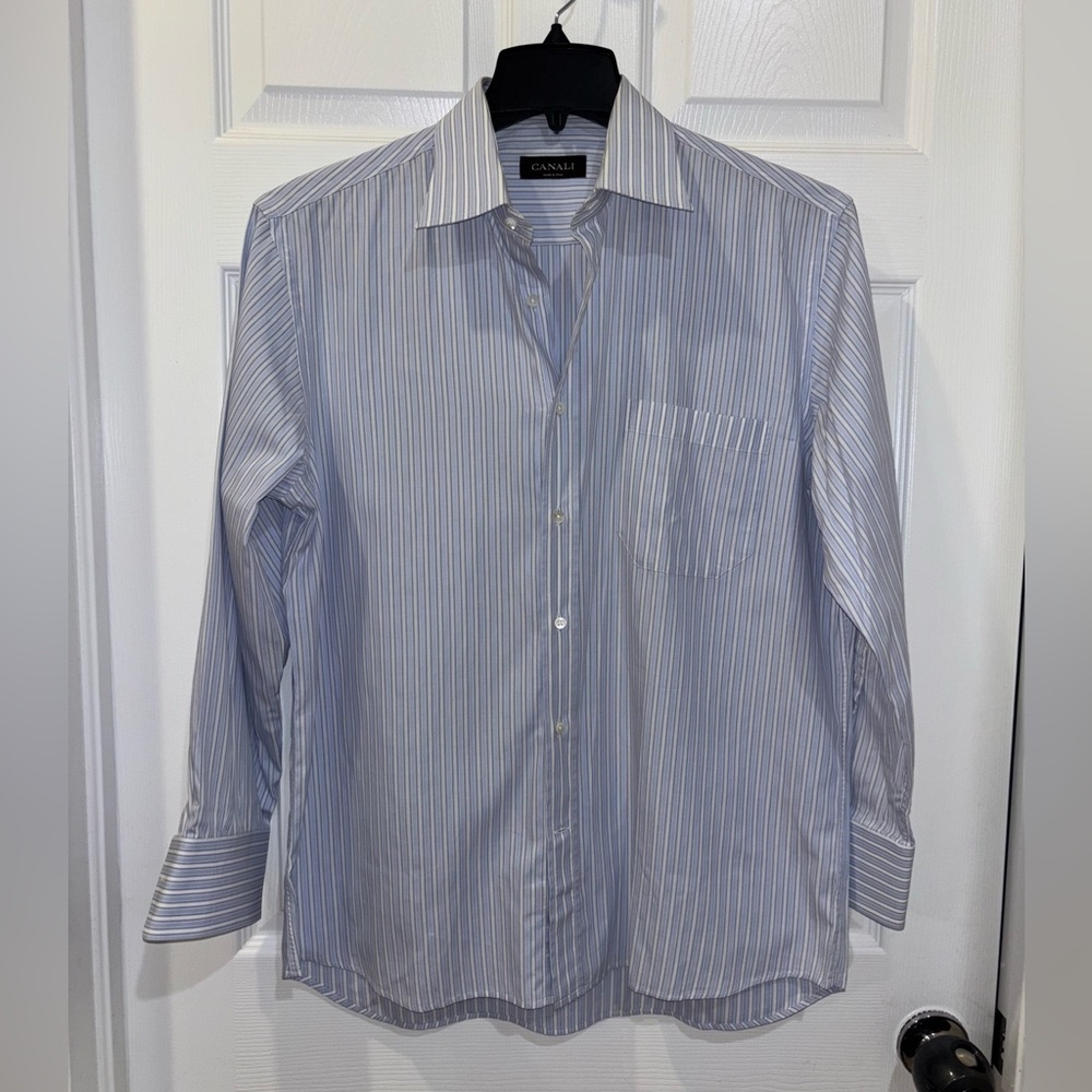 Canali Dress Shirt Mens 16 41 Blue Striped Long Sleeve Button Up Blue​​​